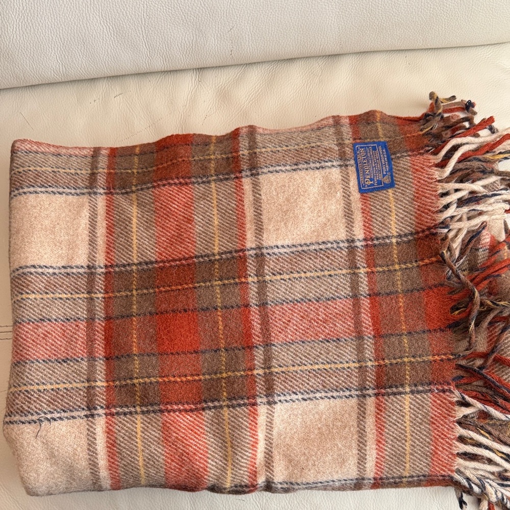 Pendleton Tartan Blanket in Red, Brown, and Cream